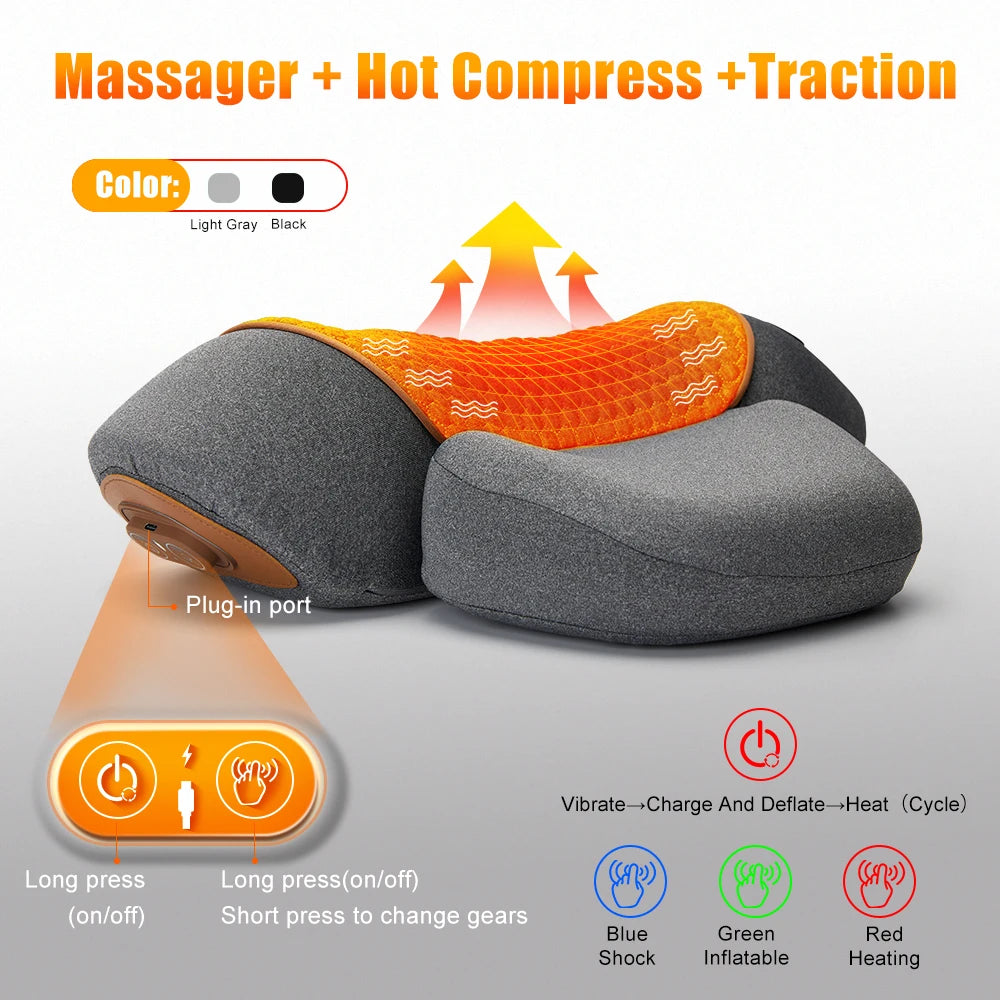 ThermaNeck: Electric Neck Massager Cervical Pillow Hot Compress Vibration Massage Neck Traction Relax Pillow Spine Support Massager Pillow