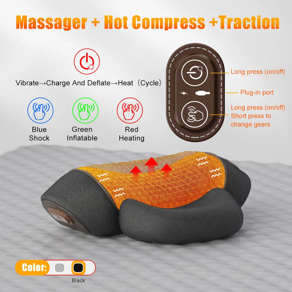 ThermaNeck: Electric Neck Massager Cervical Pillow Hot Compress Vibration Massage Neck Traction Relax Pillow Spine Support Massager Pillow