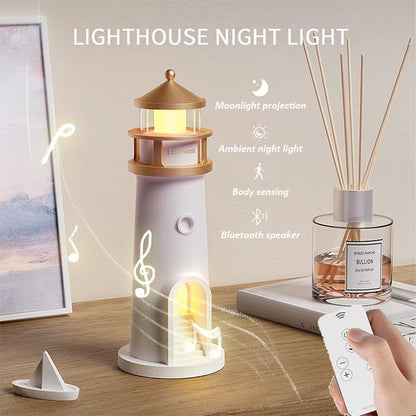 Moon Projection Night Lights Remote Control Lighthouse Ambient Light Bluetooth Music Motion Sensor Creative Desktop Decor Gifts
